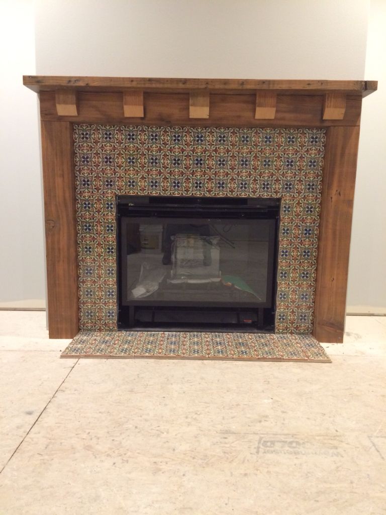 Fireplace mantle of reclaimed fir and mexican tile 0a0da98d f a