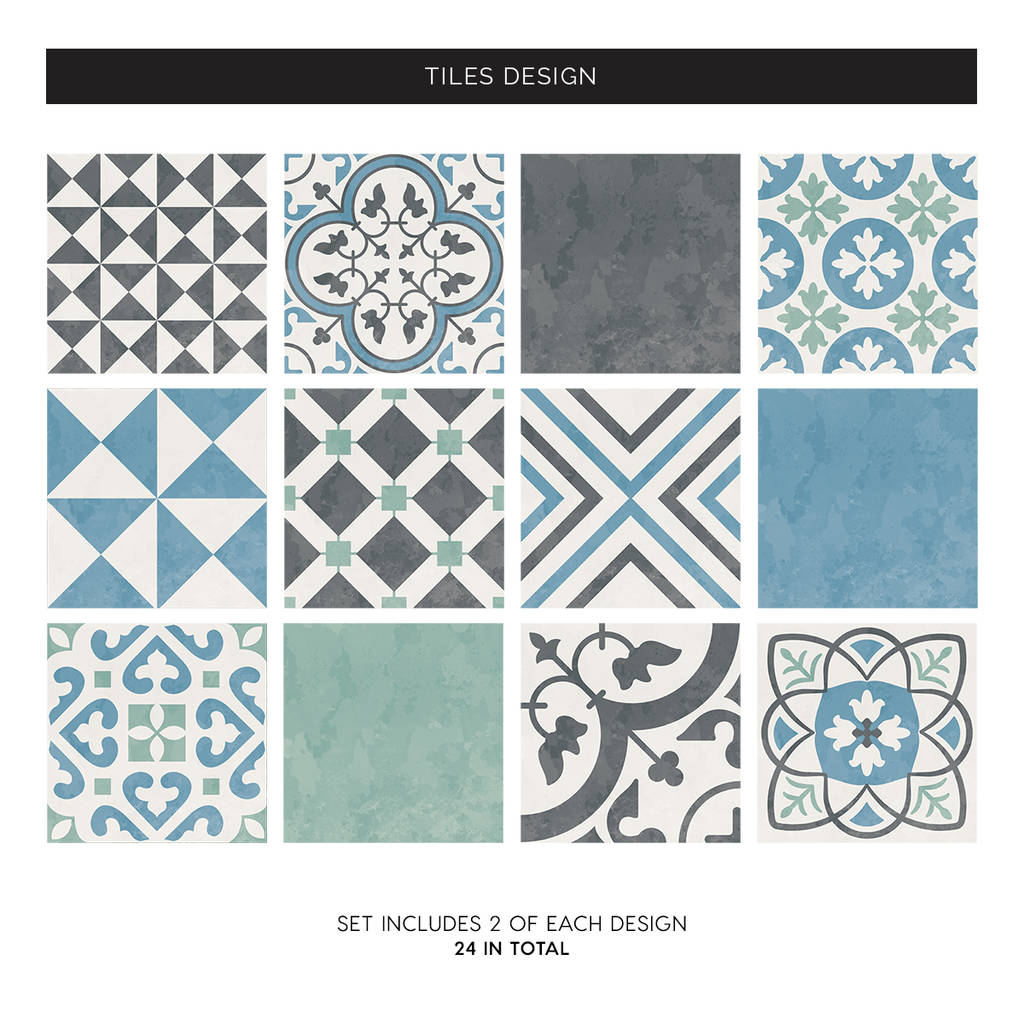 Pastel Portuguese Tile Stickers Set Pack 24 original pastel portuguese tile stickers set pack of 24
