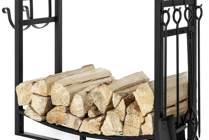 Fireplace tool Set with Log Holder Unique Best Choice Products 43 5in Steel Firewood Log Storage Rack Accessory and tools for Indoor Outdoor Fire Pit Fireplace W Removable Kindling Holder