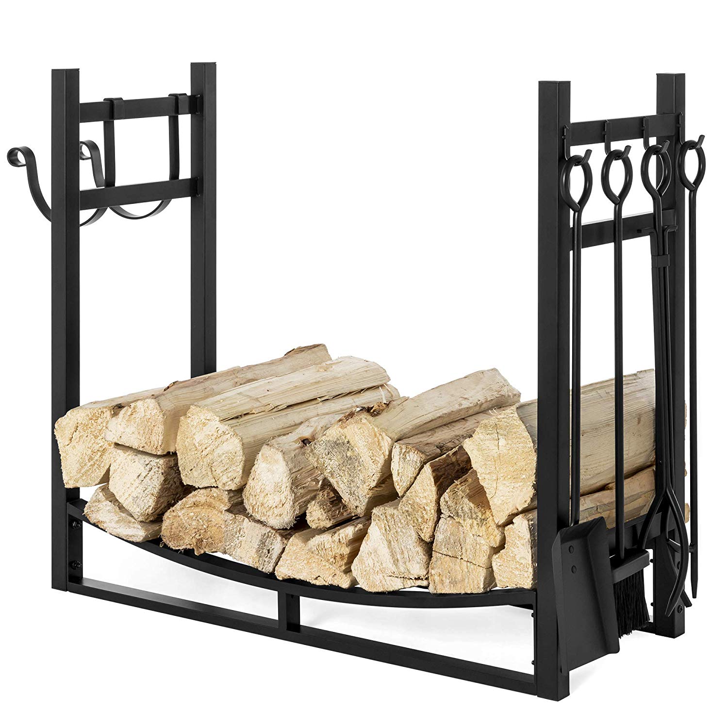 Fireplace tool Set with Log Holder Unique Best Choice Products 43 5in Steel Firewood Log Storage Rack Accessory and tools for Indoor Outdoor Fire Pit Fireplace W Removable Kindling Holder