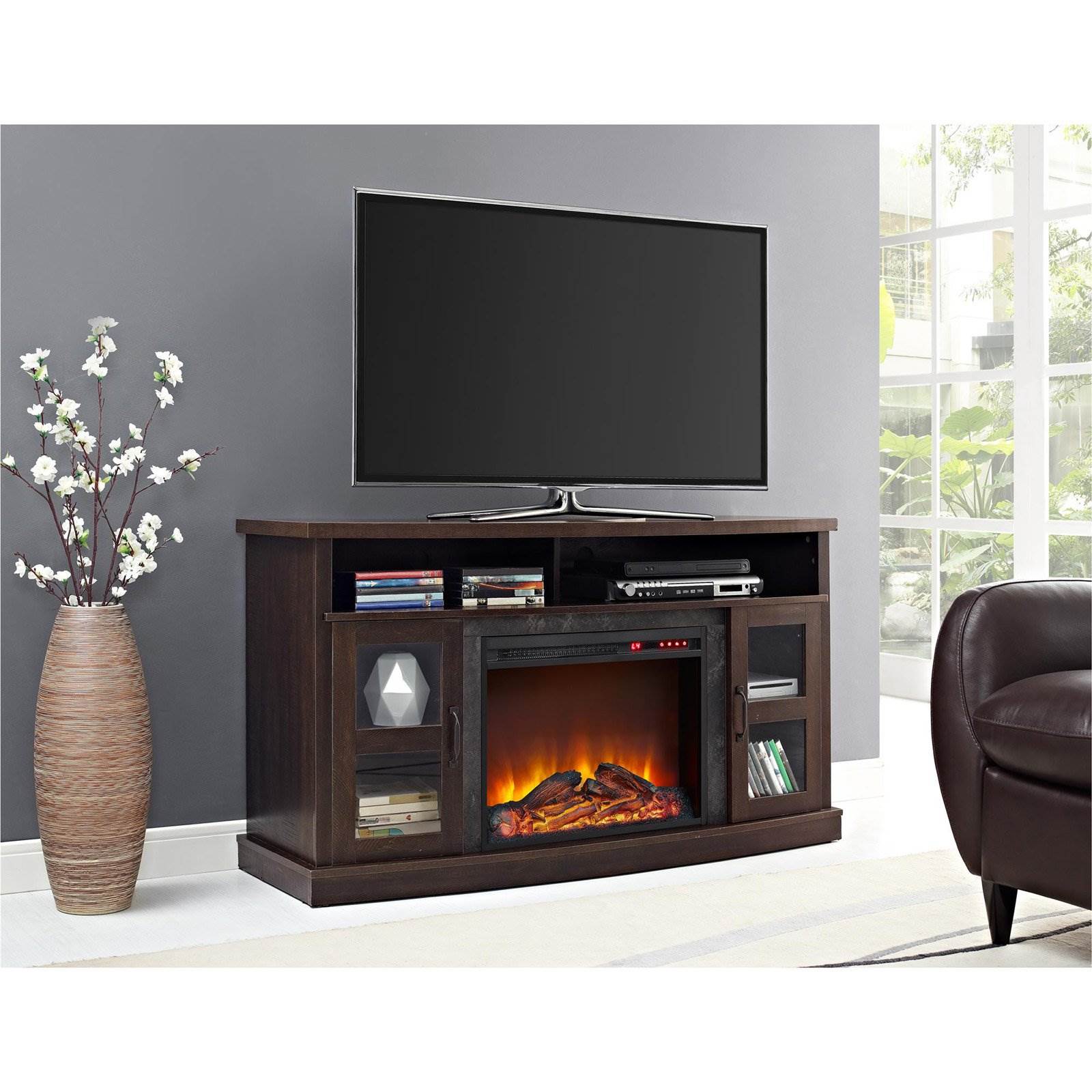 ameriwood home white electric fireplace tv stand