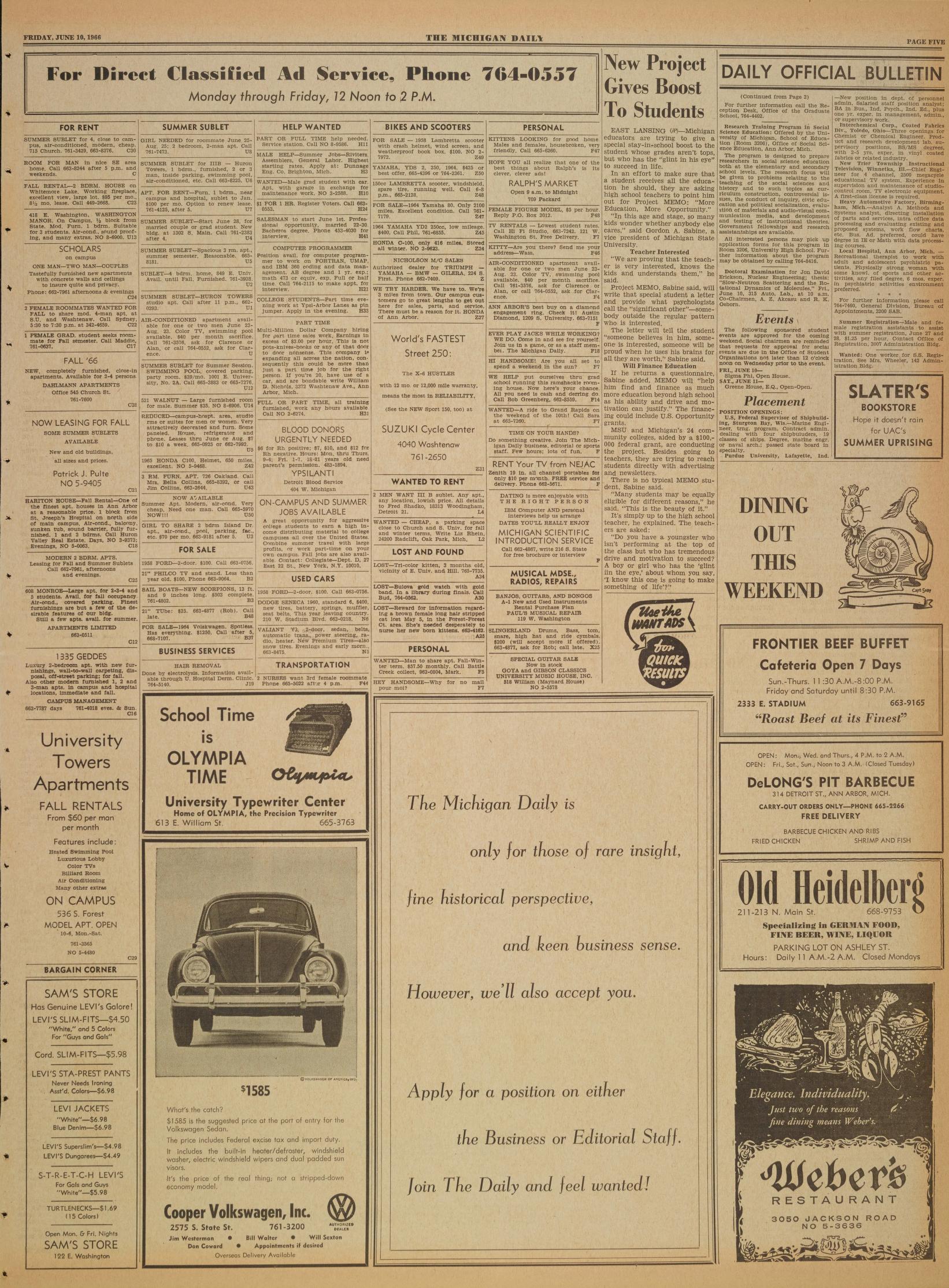 Michigan Daily Digital Archives June 10 1966 vol 76 default