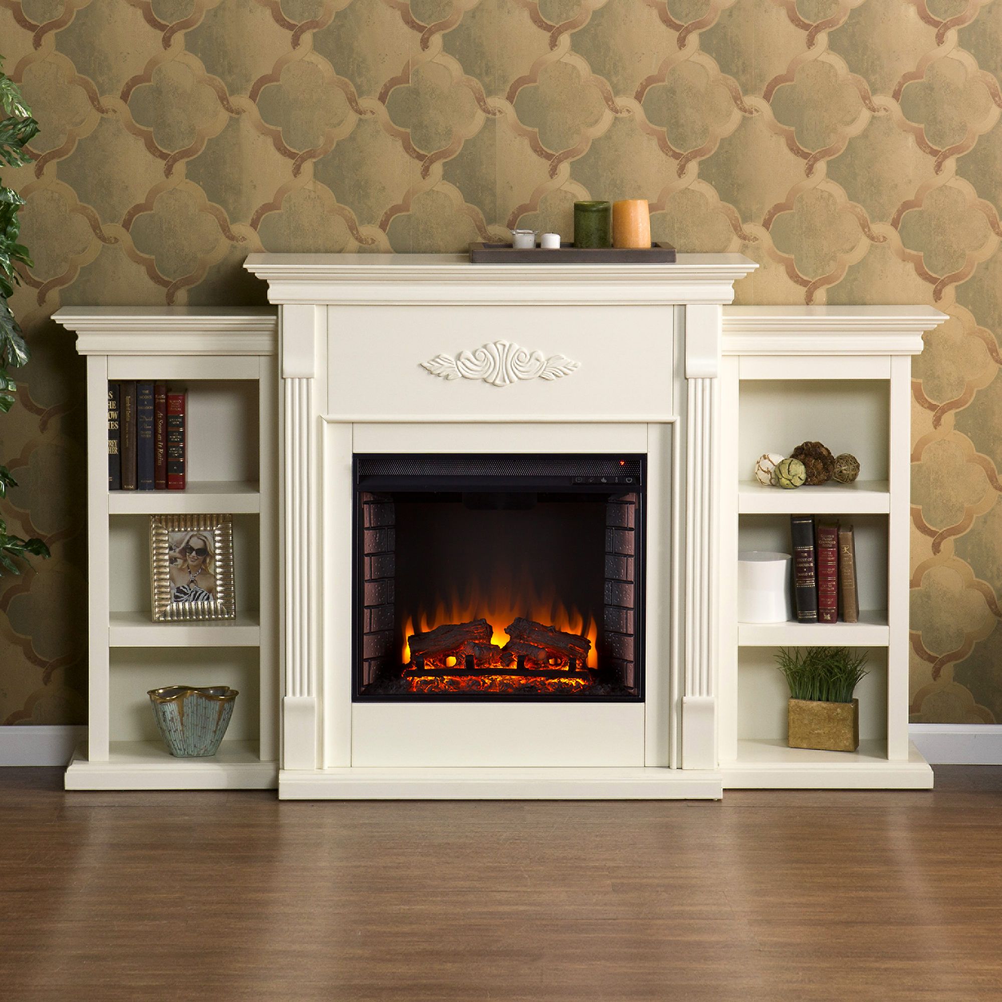Fireplace with Bookshelves On Each Side Beautiful Sei Newport Electric Fireplace with Bookcases Ivory