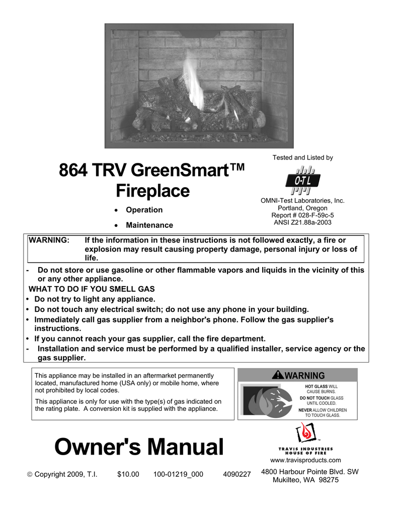 Fireplace Xtrordinair 864 Elegant 864 Trv Gs Fireplace Owners Manual