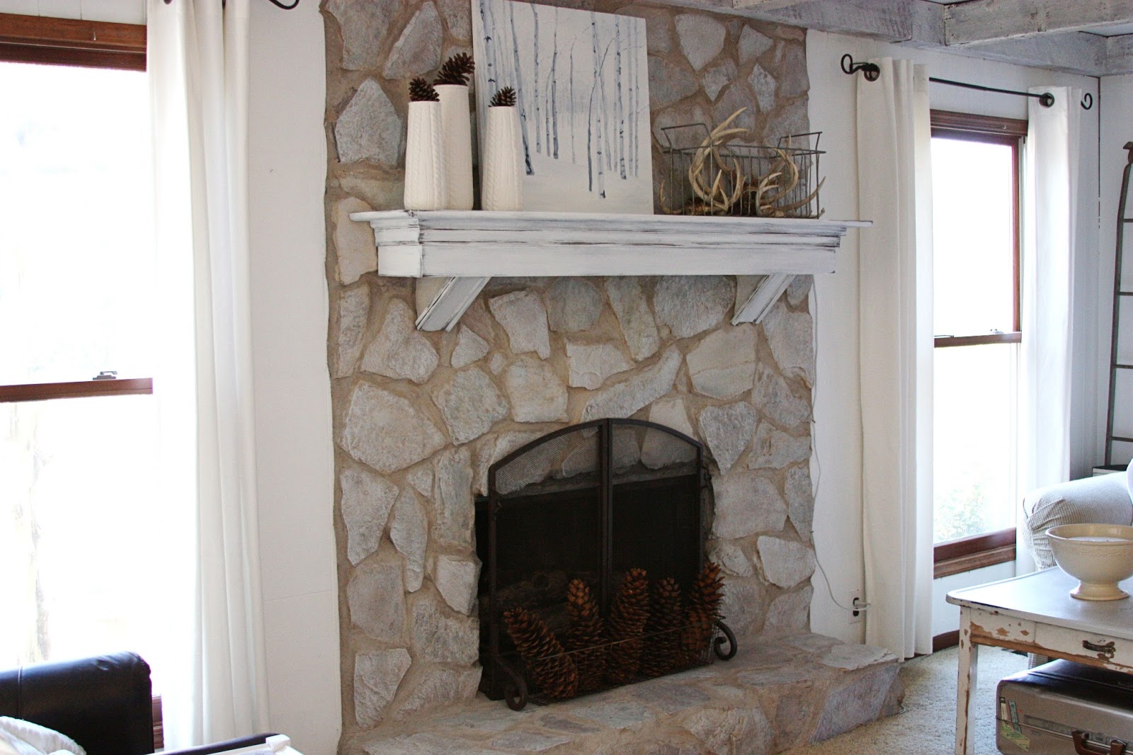 how to paint a stone fireplace white