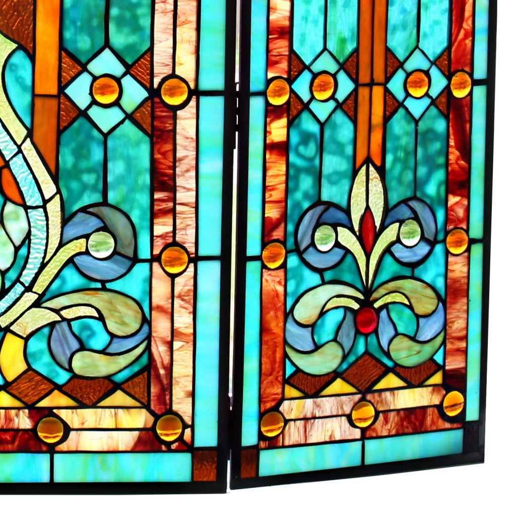 28 H Tiffany Style Stained Glass Fleur de Lis Fireplace Screen Green 971aec94 047c 442c b70a a1db66f