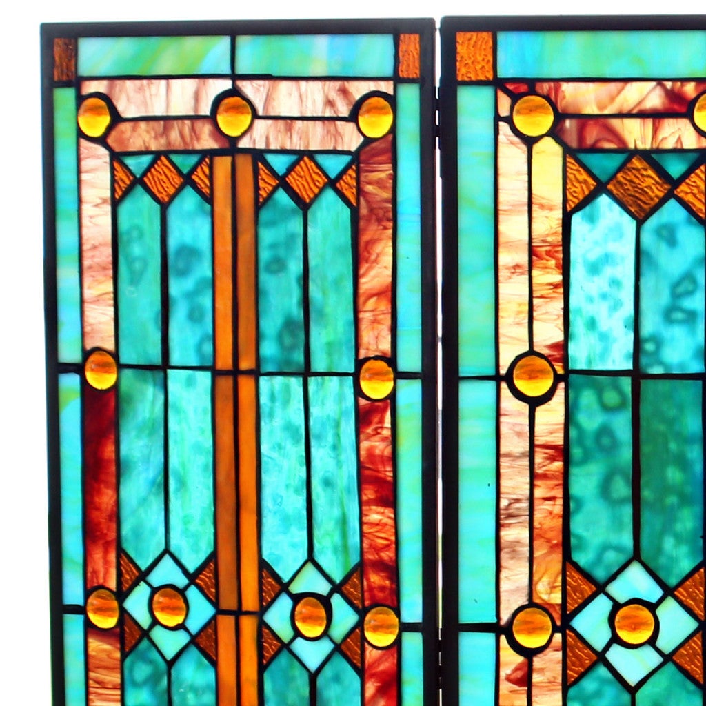 28 H Tiffany Style Stained Glass Fleur de Lis Fireplace Screen Green a32debfe 177a 4b71 bb78 97f917d695f0