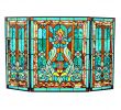 Fleur De Lis Fireplace Screen New 28"h Tiffany Style Stained Glass Fleur De Lis Fireplace Screen Green 44"w X 28"h