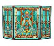 Fleur De Lis Fireplace Screen New 28"h Tiffany Style Stained Glass Fleur De Lis Fireplace Screen Green 44"w X 28"h