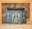 Fleur De Lis Fireplace Screen Unique 28"h Tiffany Style Stained Glass Fleur De Lis Fireplace Screen Green 44"w X 28"h