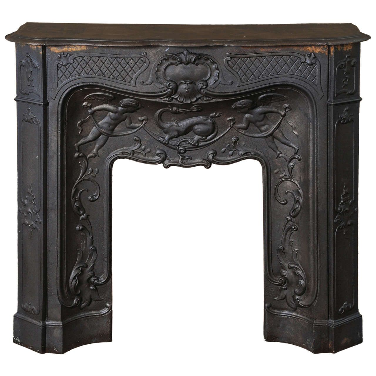 French Fireplace Mantel Unique Rare 19th Century French Cast Iron Pompadour Fireplace