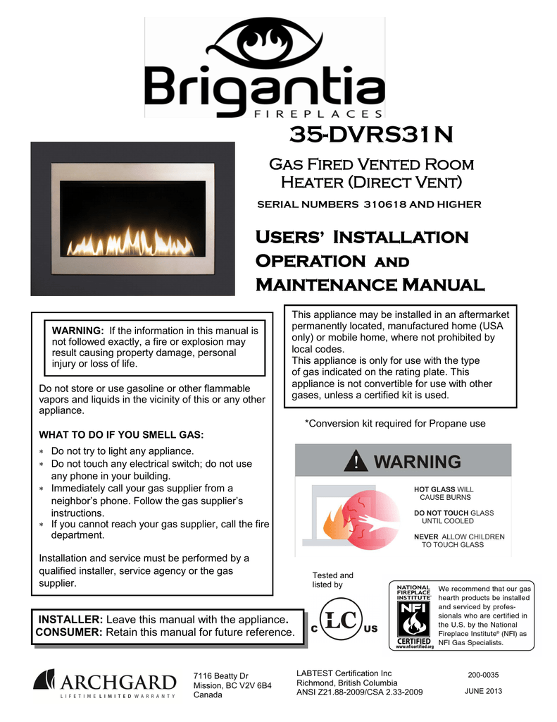 Gas Fireplace Components Lovely Brigantia 35 Dvrs31n Specifications