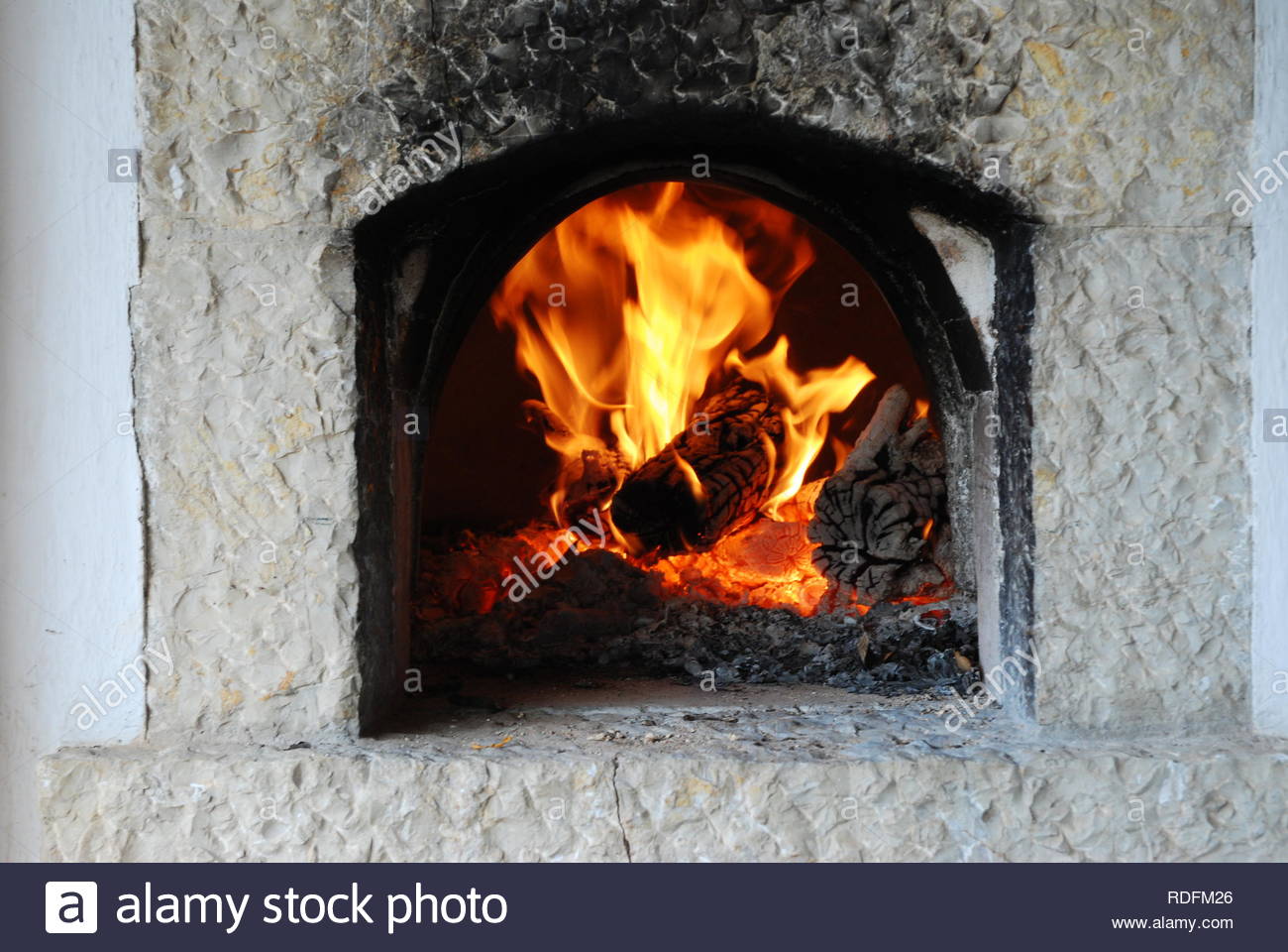 traditional firewood oven burning flames in fireplace RDFM26