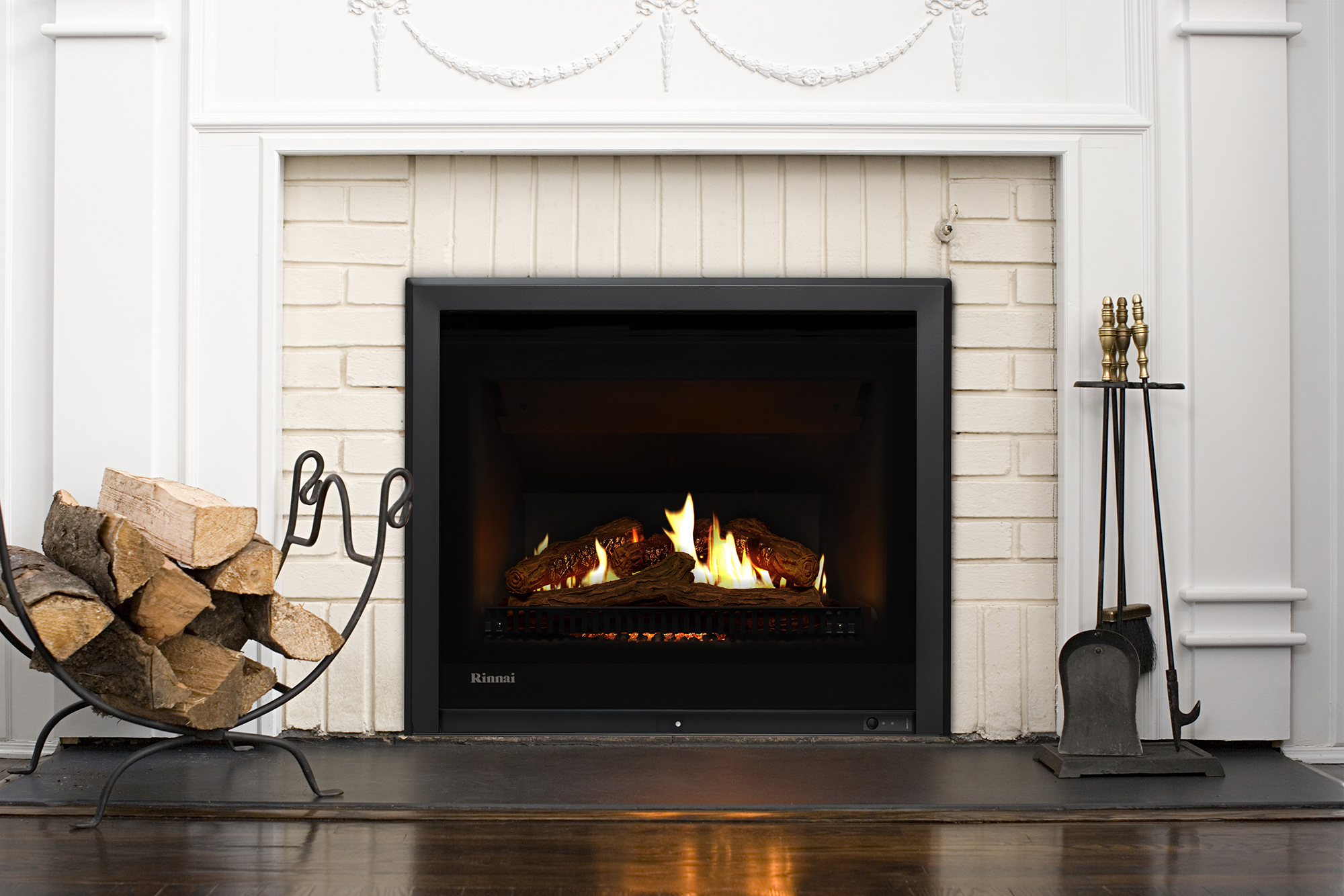 Rinnai Ember Series Gas Fire Package ember 700 black 3 sided frame masonry setting