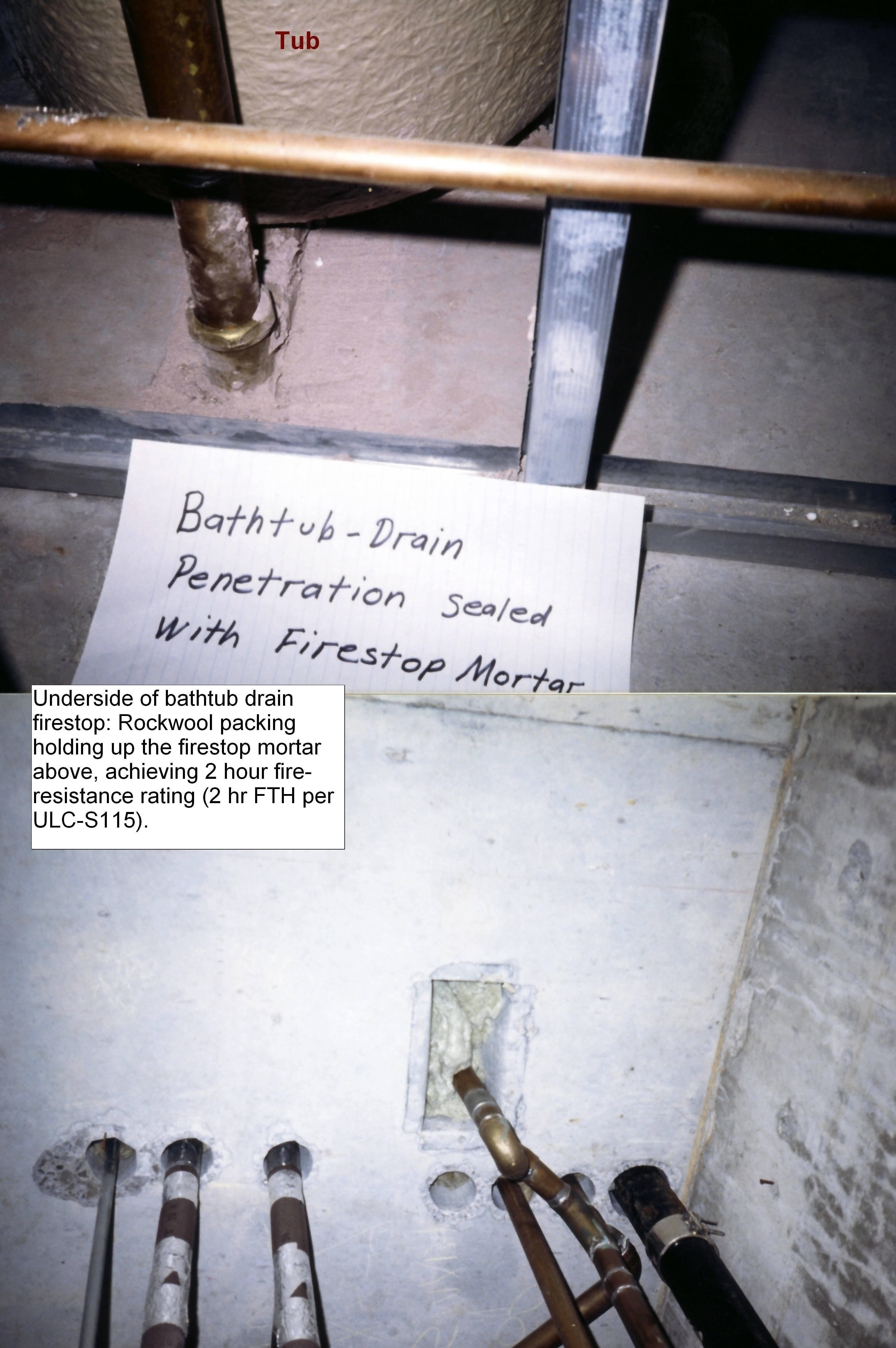 Bathtub drain firestop