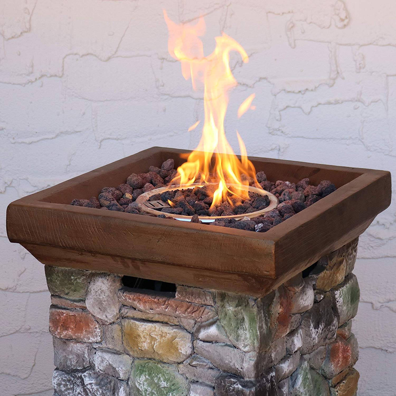 Sunnydaze Propane Fire Pit Column Outdoor Gas Firepit for Outside Patio & Deck with Cast Rock Design Lava Rocks Waterproof Cover and Steel 91tfQ2wlhlL SL1500