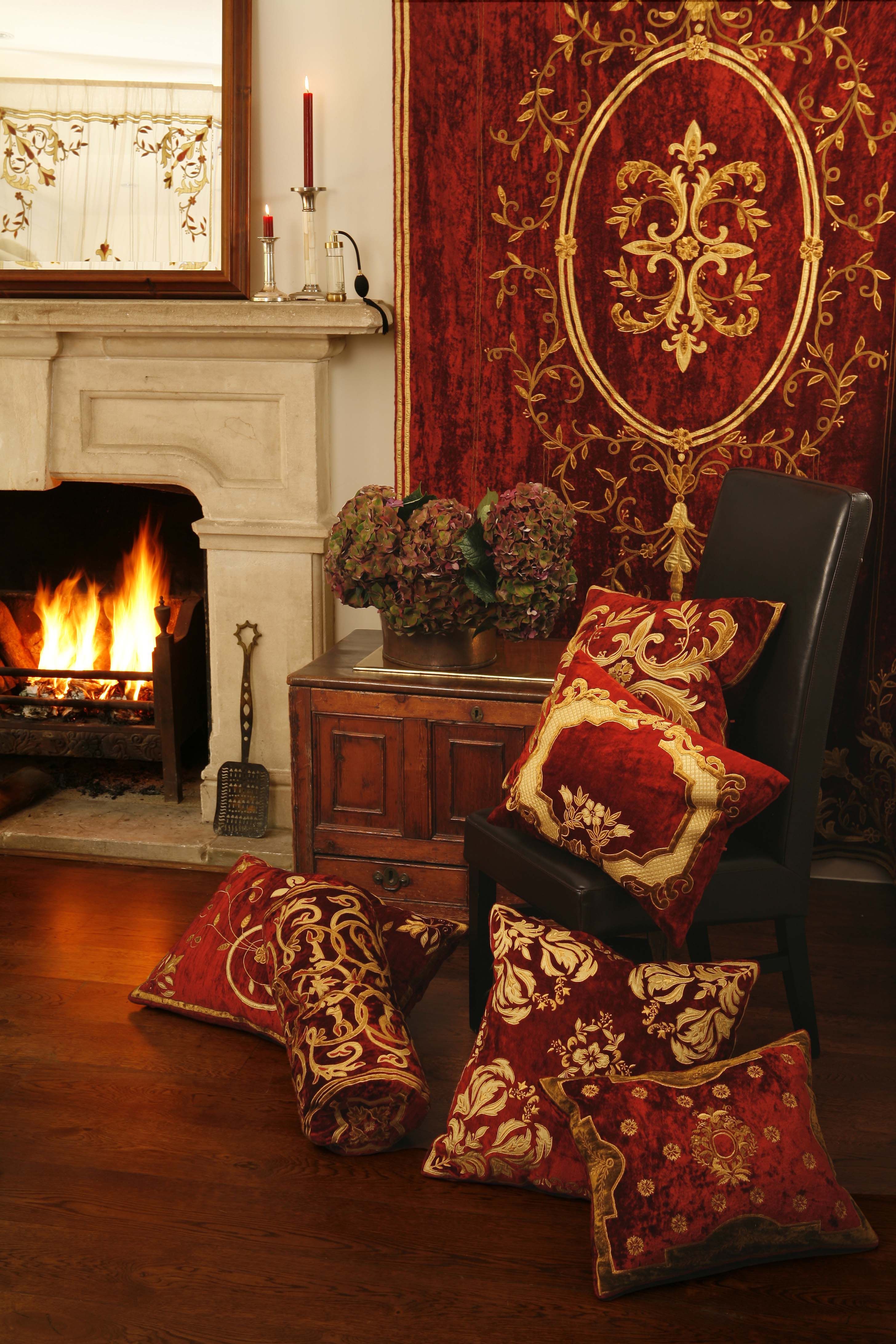 Gold Fireplace Lovely Christmas Cushions by English Home In Festive Red and Gold