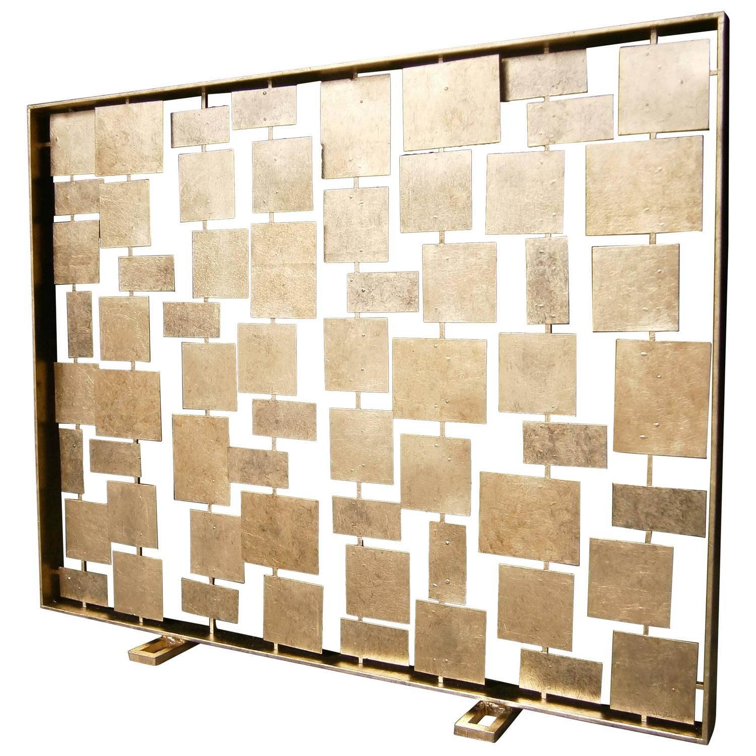 Gold Fireplace Screen Unique forms" A Contemporary Gilded Metal Fire Screen by American