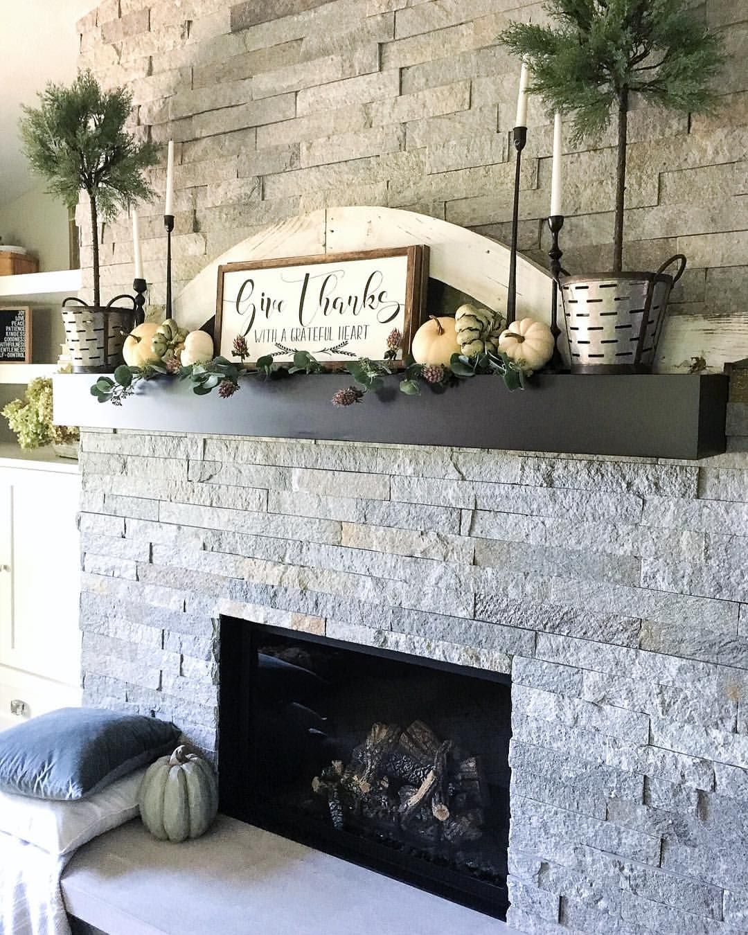 Gray Fireplace Mantel Beautiful Fall Home Decor Ideas Give Thanks Sign