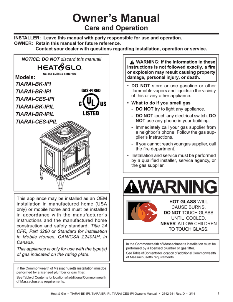 Heat N Glo Fireplace Manual Beautiful Tiara I Gas Stove Ipi Owner S Manual