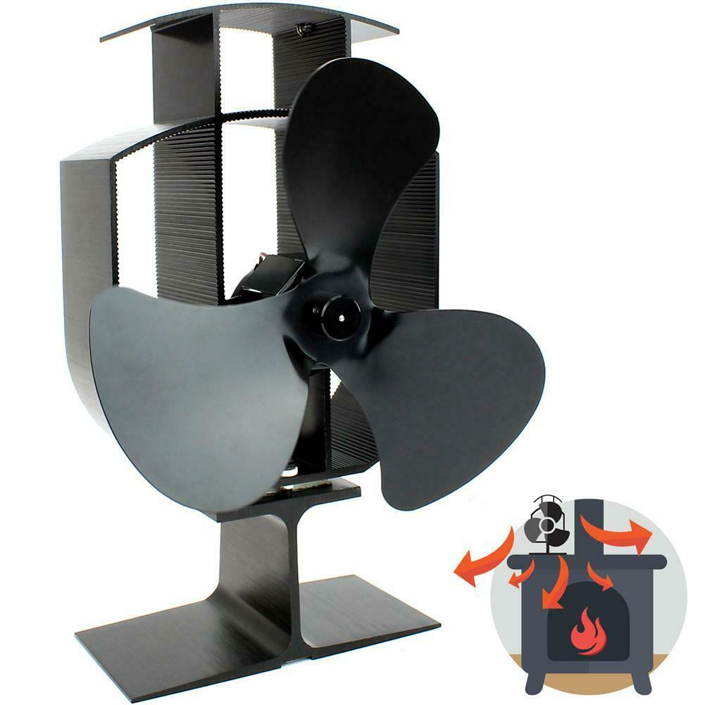 Details about 3 Blades Wood Heater Eco Fan Stove Fireplace Fire Heat Powered Circulating $ 10