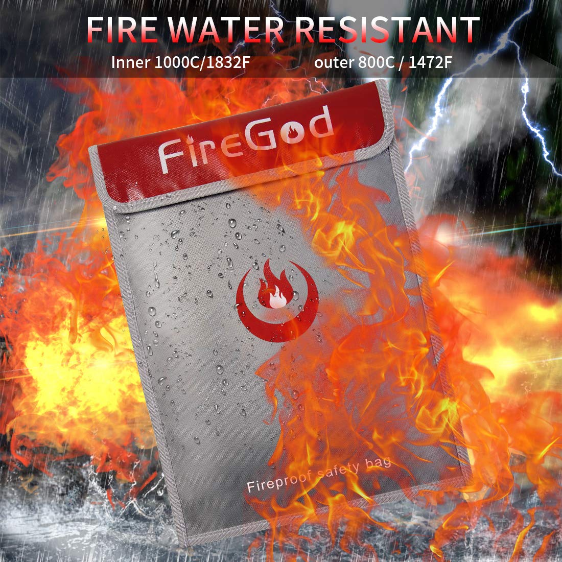 FIREGOD Fireproof Money & Document Bags 15" x 11" Double Layers Fire Resistant Money Bag Creative Fireproof Safe Money Storage Cash Valuables 71dW4q39k8L SL1100