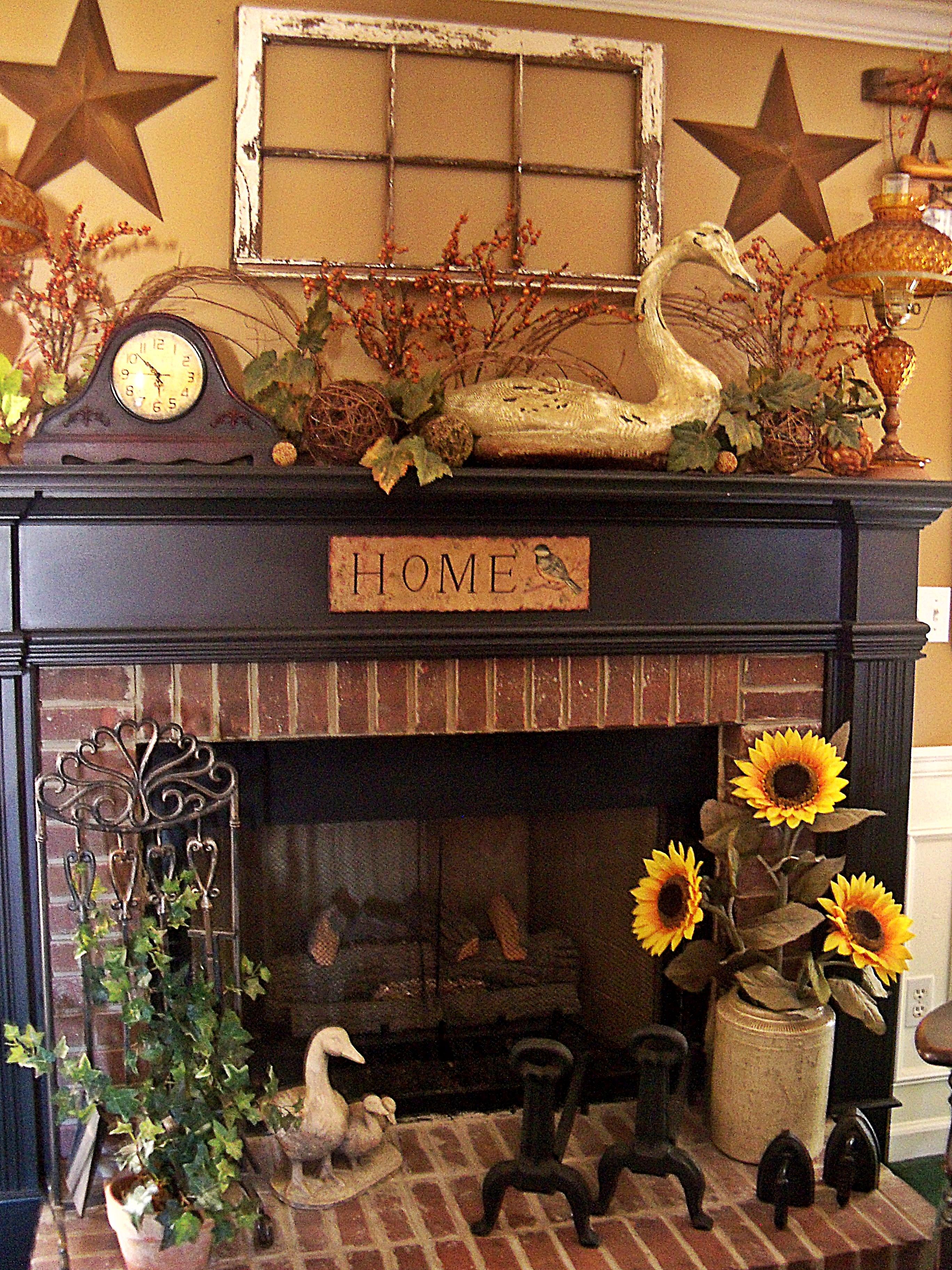 How to Decorate An Unused Fireplace Beautiful Prim Mantel Display Love the Old Window & Stars Above the