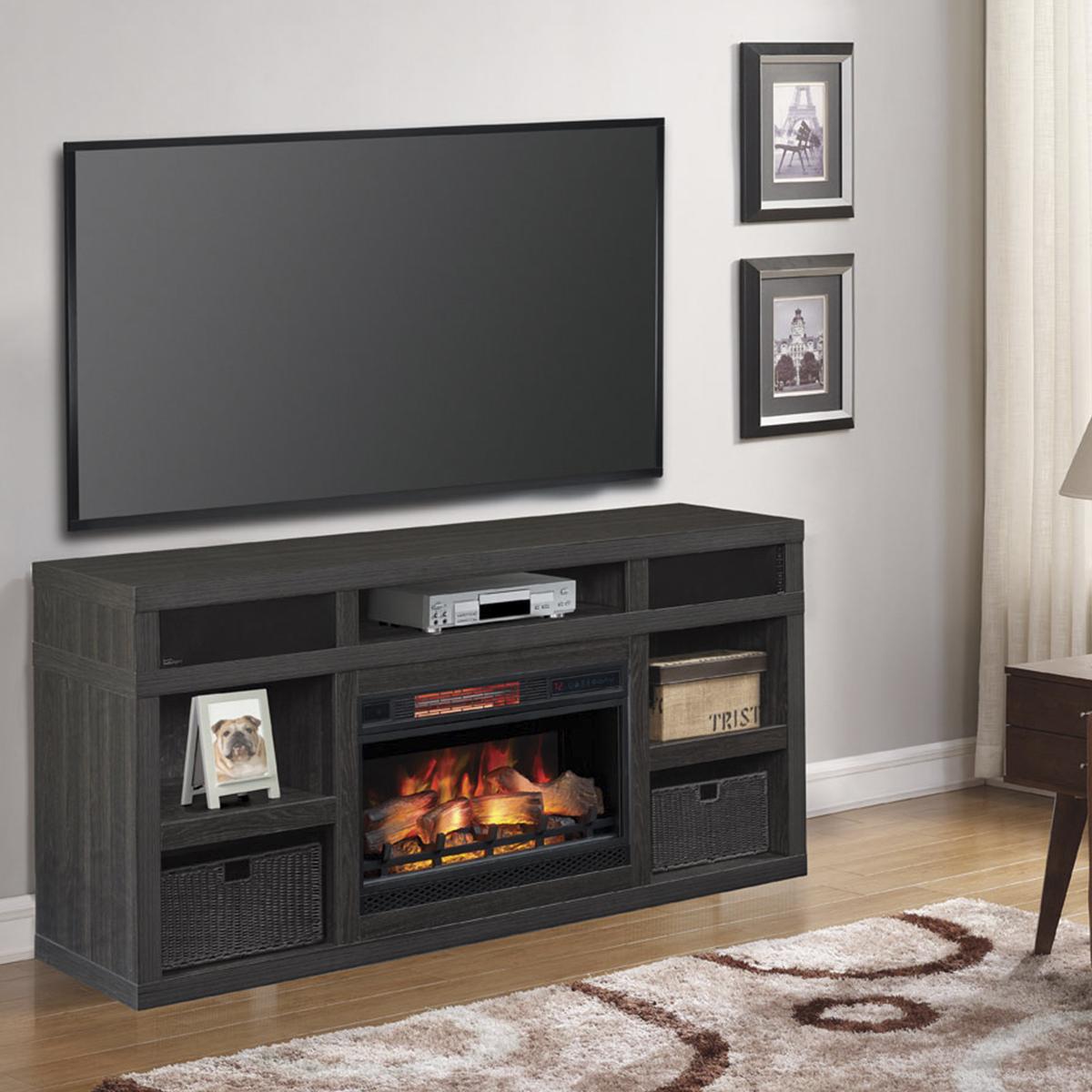 King Fireplaces Lovely Fabio Flames Greatlin 64" Tv Stand In Black Walnut