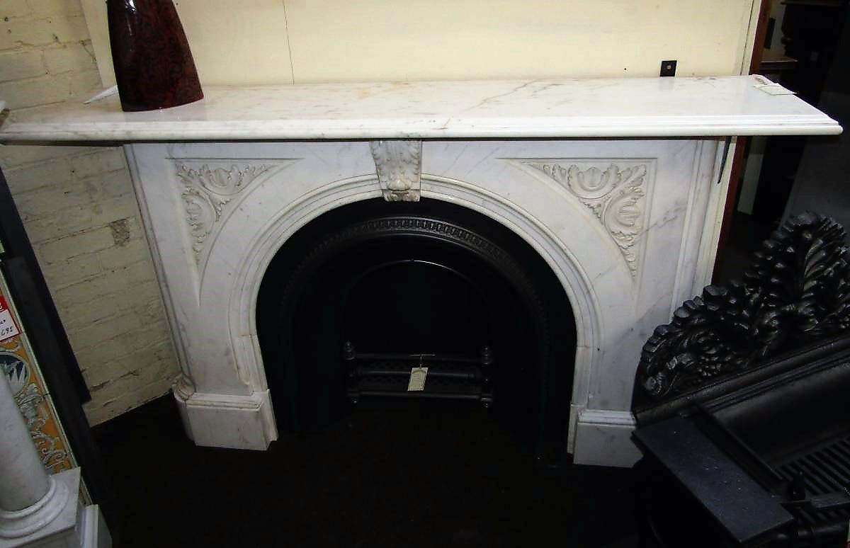Large Fireplace Mantel Elegant Antique Victorian Arched Carrara Marble Chimney Piece