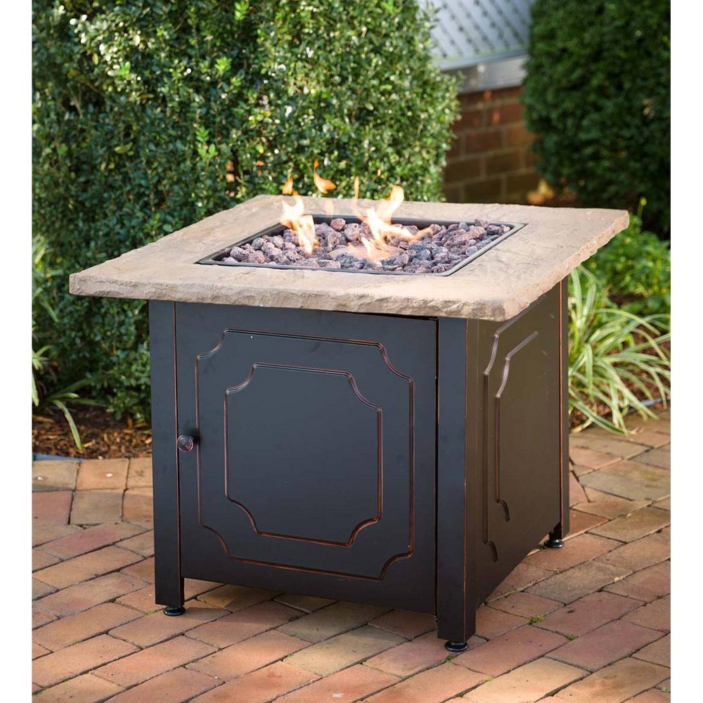 Lava Rock Fireplace Lovely Chiseled Stone Propane Fire Pit with Cover and Powder Coated