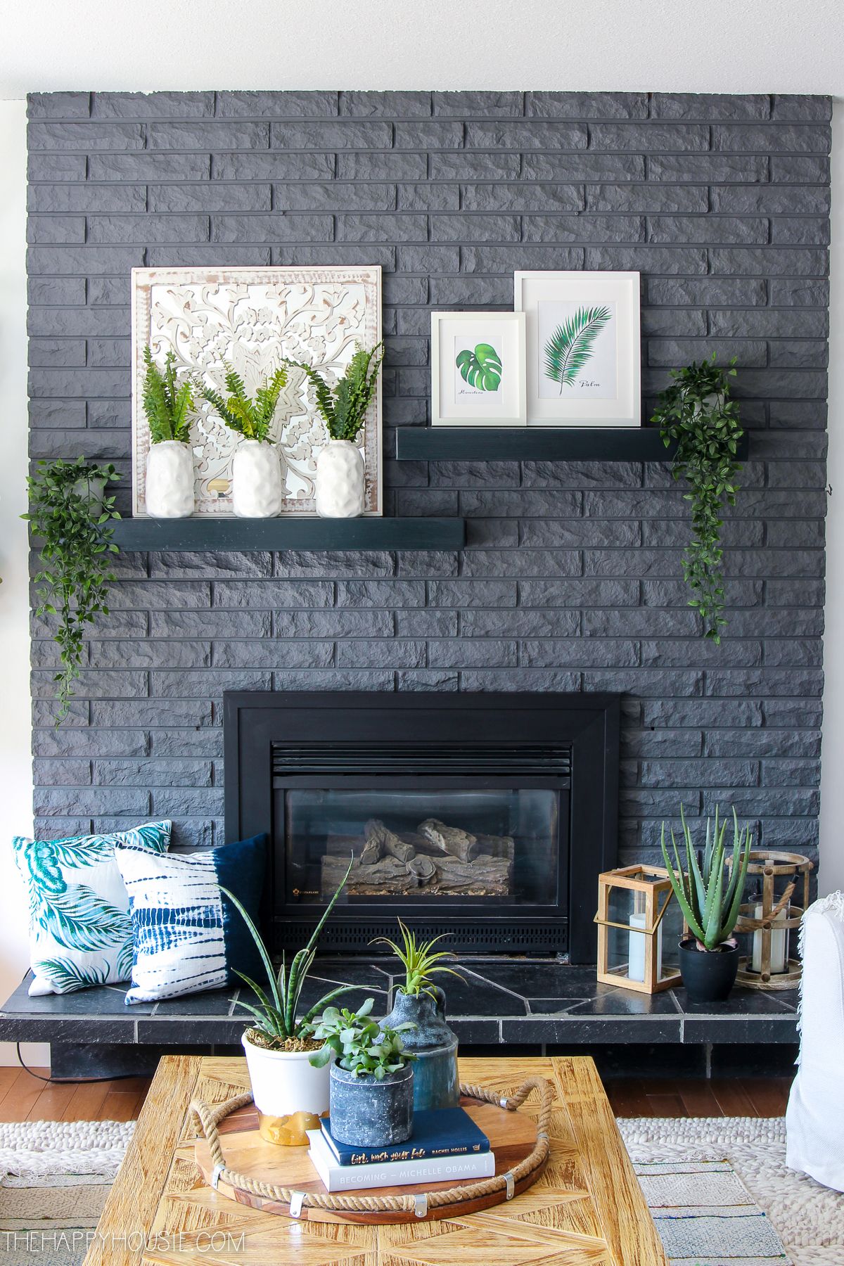 Live Edge Fireplace Mantel Elegant Simple White & Green Summer Mantel Decor with Free