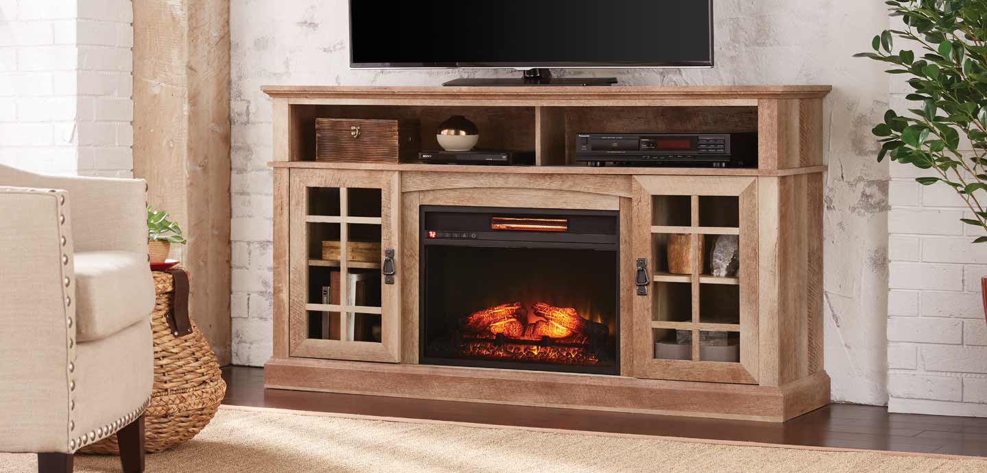 entertainment center with fireplace and fridge menards