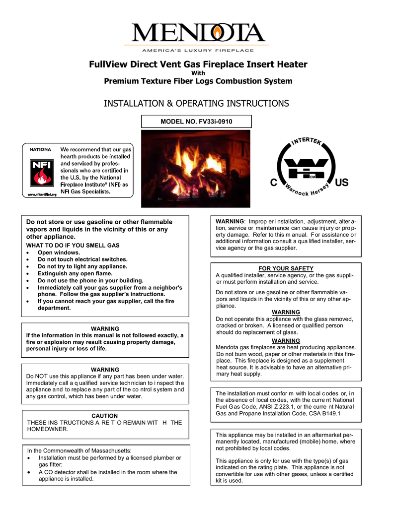 Mendota Fireplace Inserts Unique Mendota Fv 33i Operating Instructions