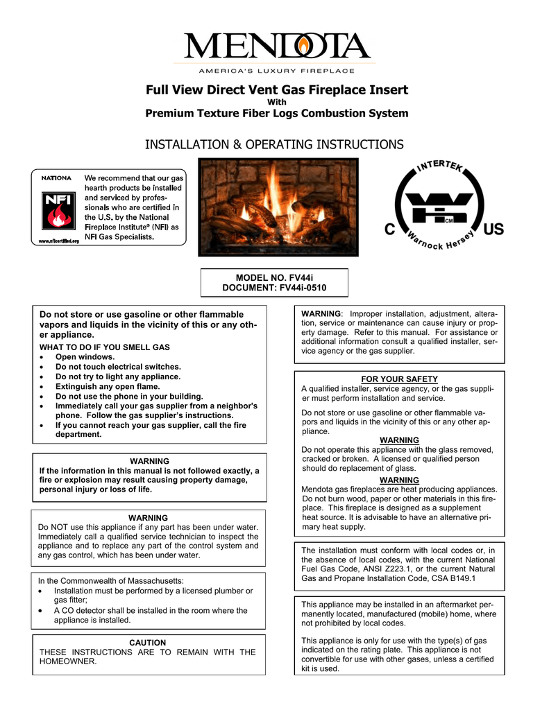 Mendota Gas Fireplace Insert Unique Mendota Fv44i Operating Instructions