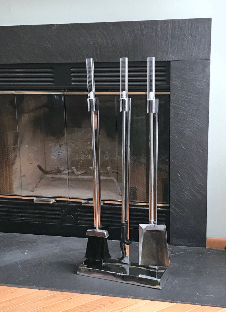 Mid Century Modern Fireplace tools Luxury Alessandro Albrizzi Fireplace tool Set Mid Century Modern Chrome and Lucite Like New