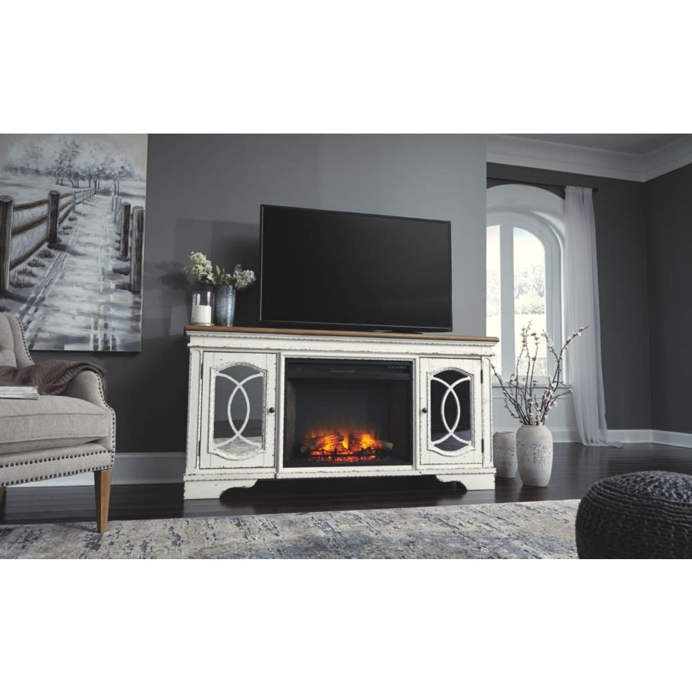 Mirrored Tv Stand with Fireplace Awesome ashley Furniture Signature Design Realyn Extra Tv Stand with Fireplace Option Farmhouse Chipped White