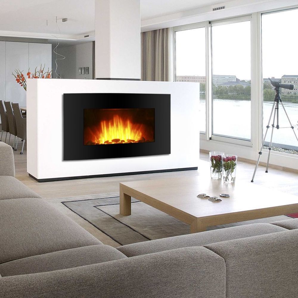Modern Glass Fireplace Screen Fresh Black Electric Fireplace Wall Mount Heater Screen Color