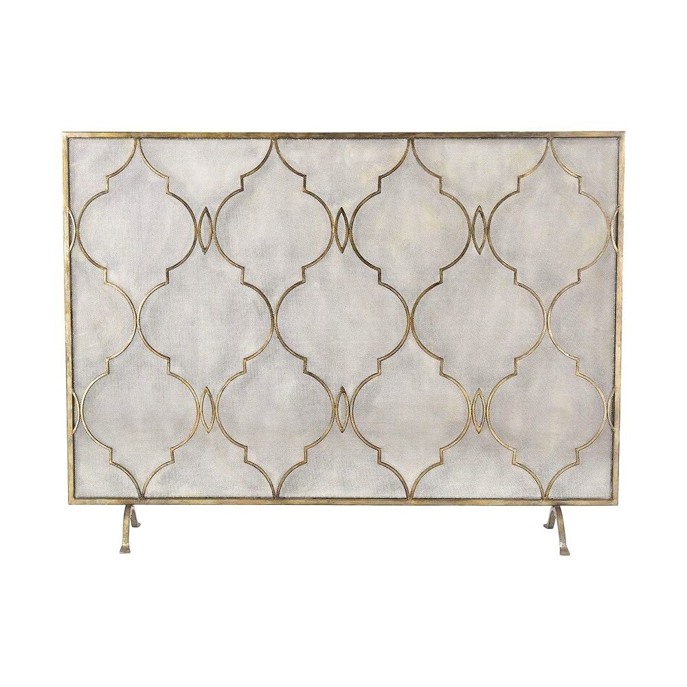 Monogram Fireplace Screen Elegant New 3 Panels Modern Lattice Golden Iron Fireplace Screen