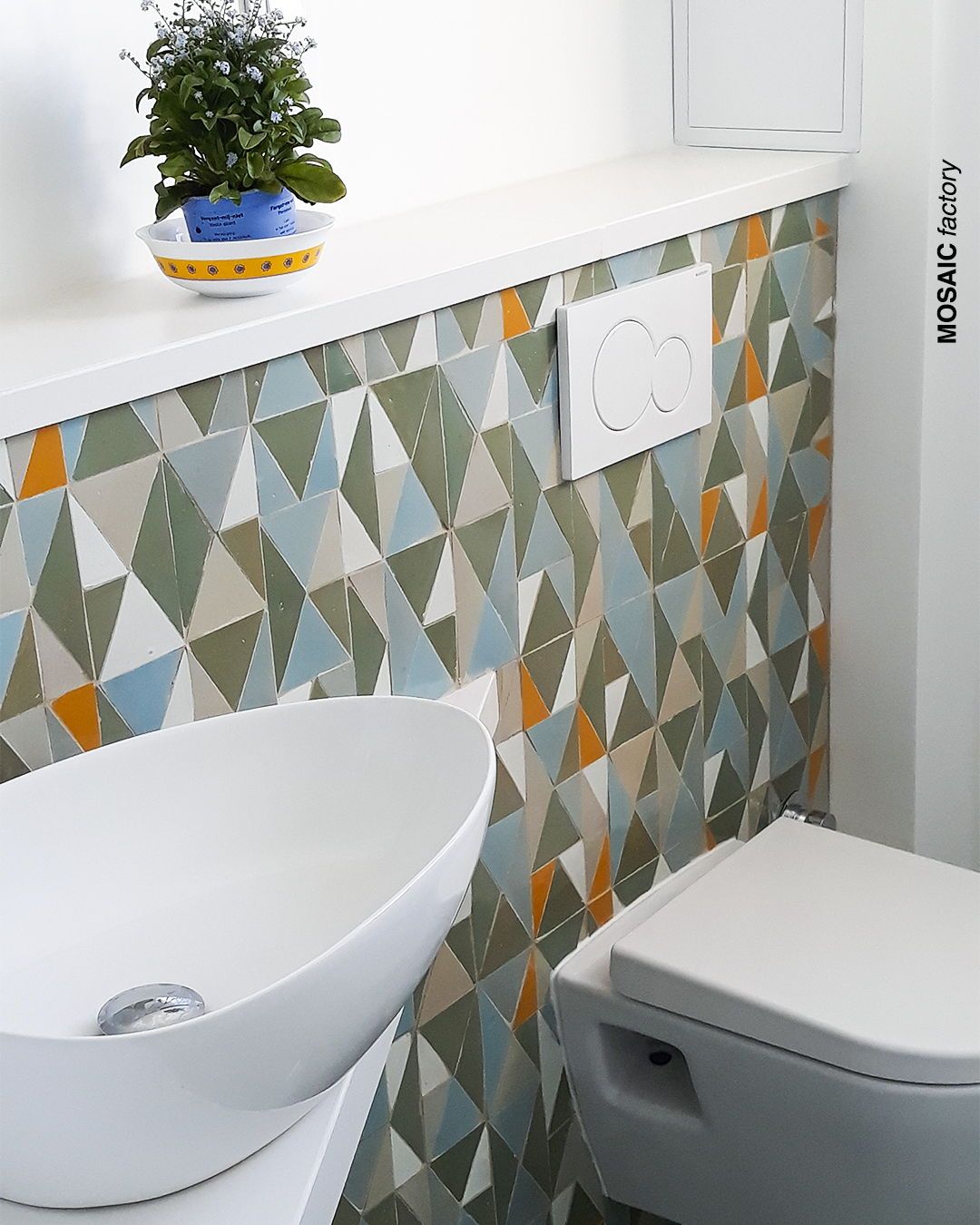 Moroccan Tile Fireplace Fresh Bathroom Vanity Wall Decorated with Triangular Mosaic Tiles