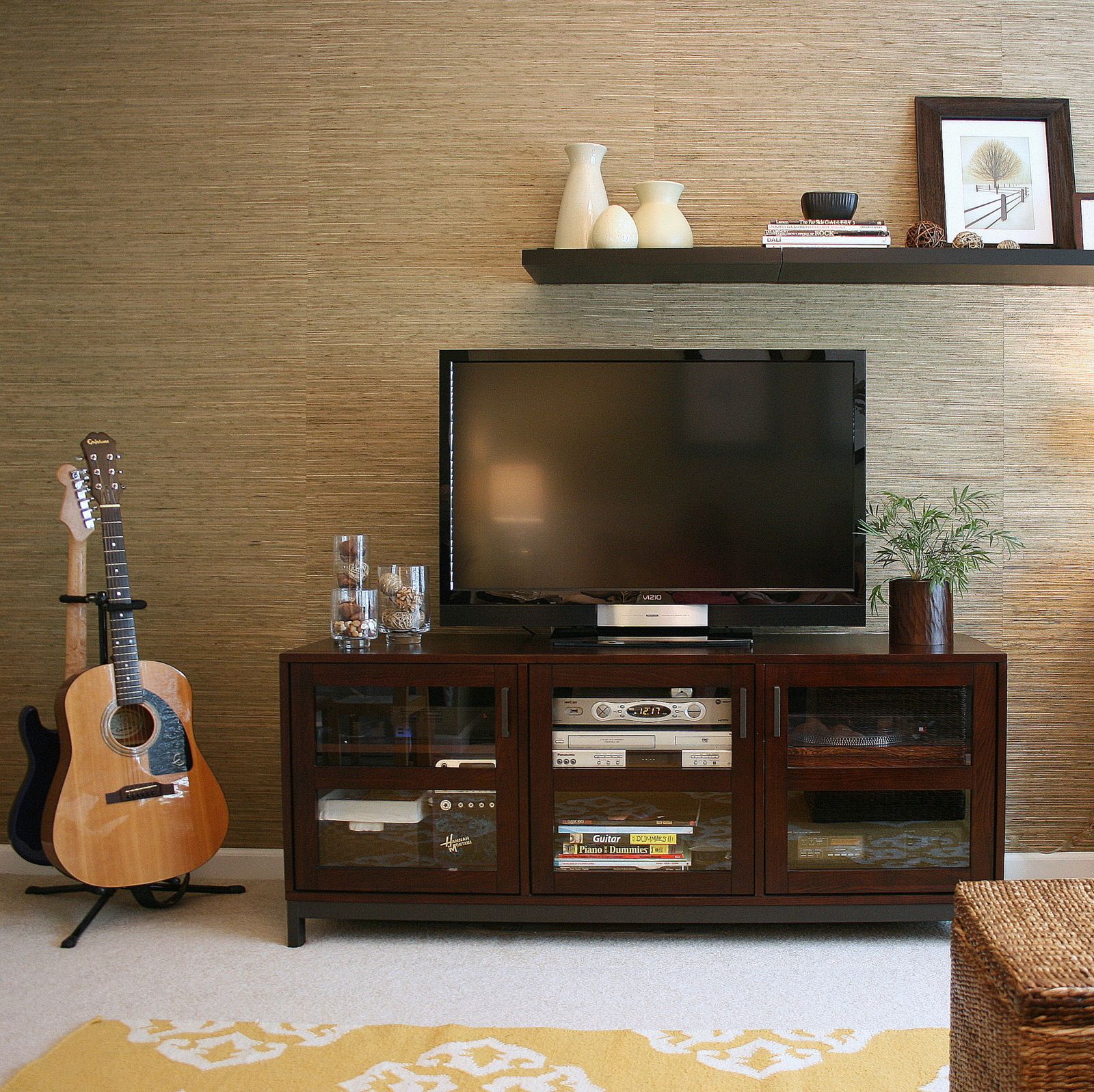 hm off centered shelf above the tv would need something 0d365a5ceeb73a04cab647aefc3ed011