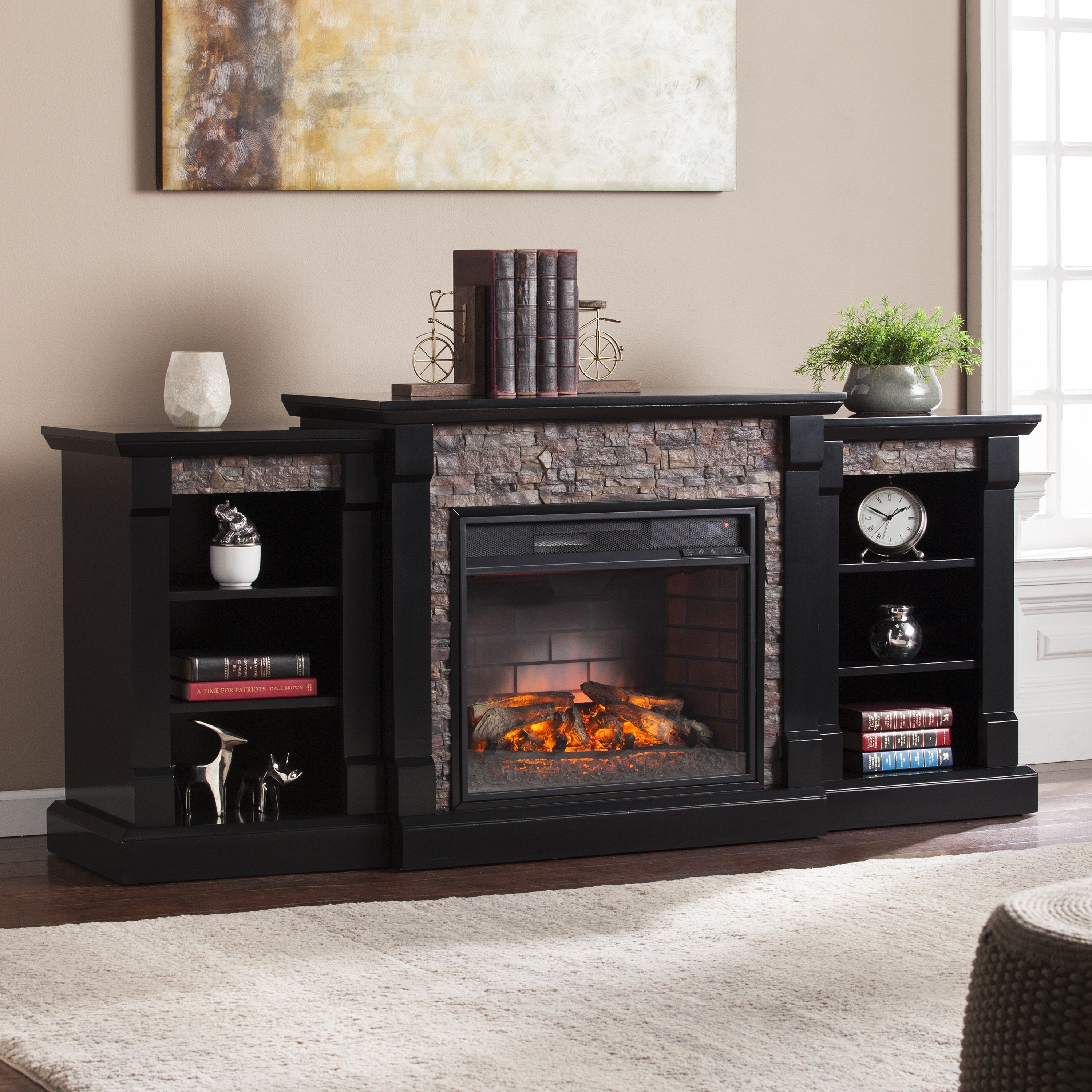 Harper Blvd Fowler Ebony Faux Stone Corner Electric Media L