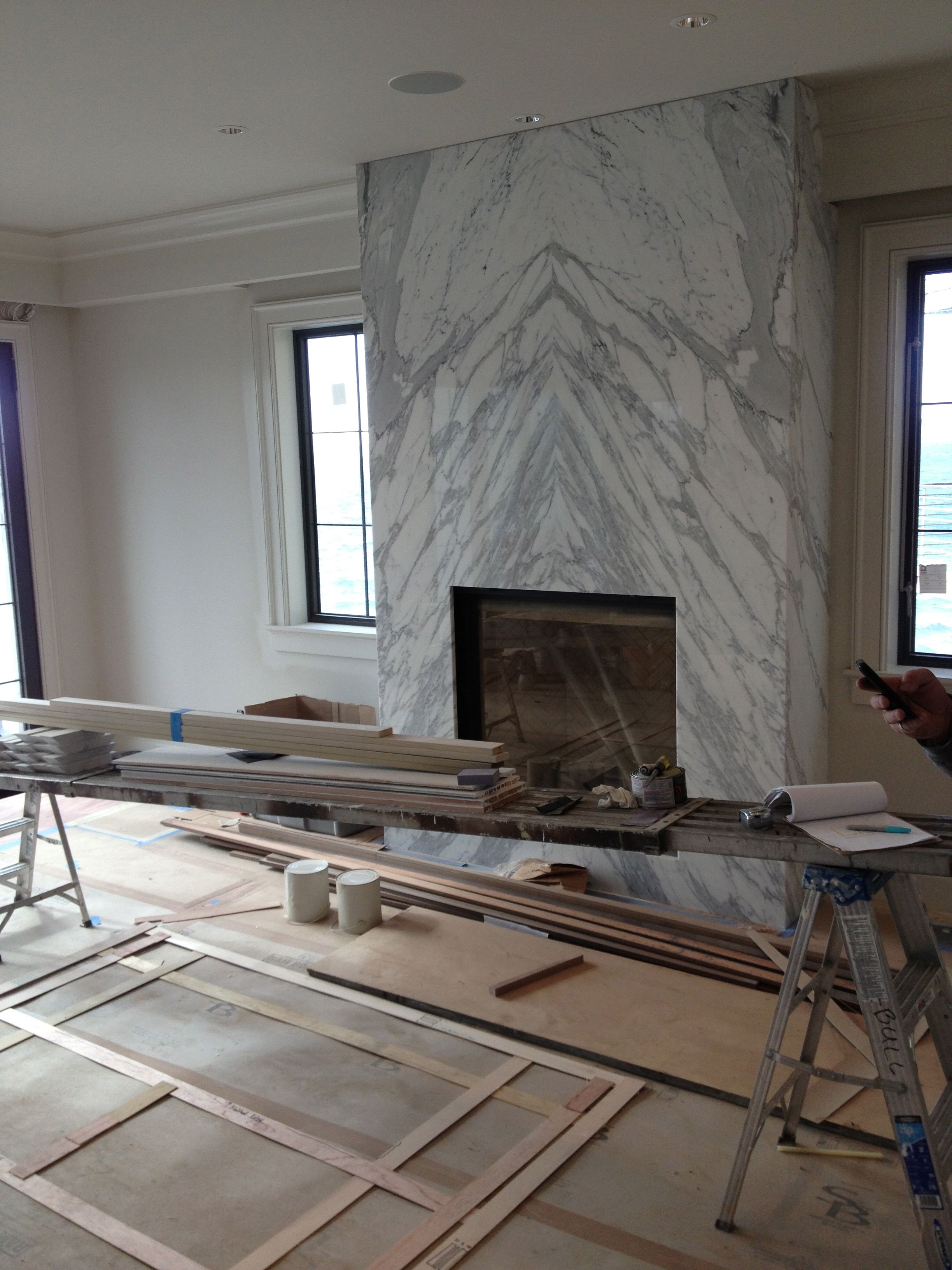 Painting Fireplace Insert New Contemporary Slab Stone Fireplace Calacutta Carrara Marble