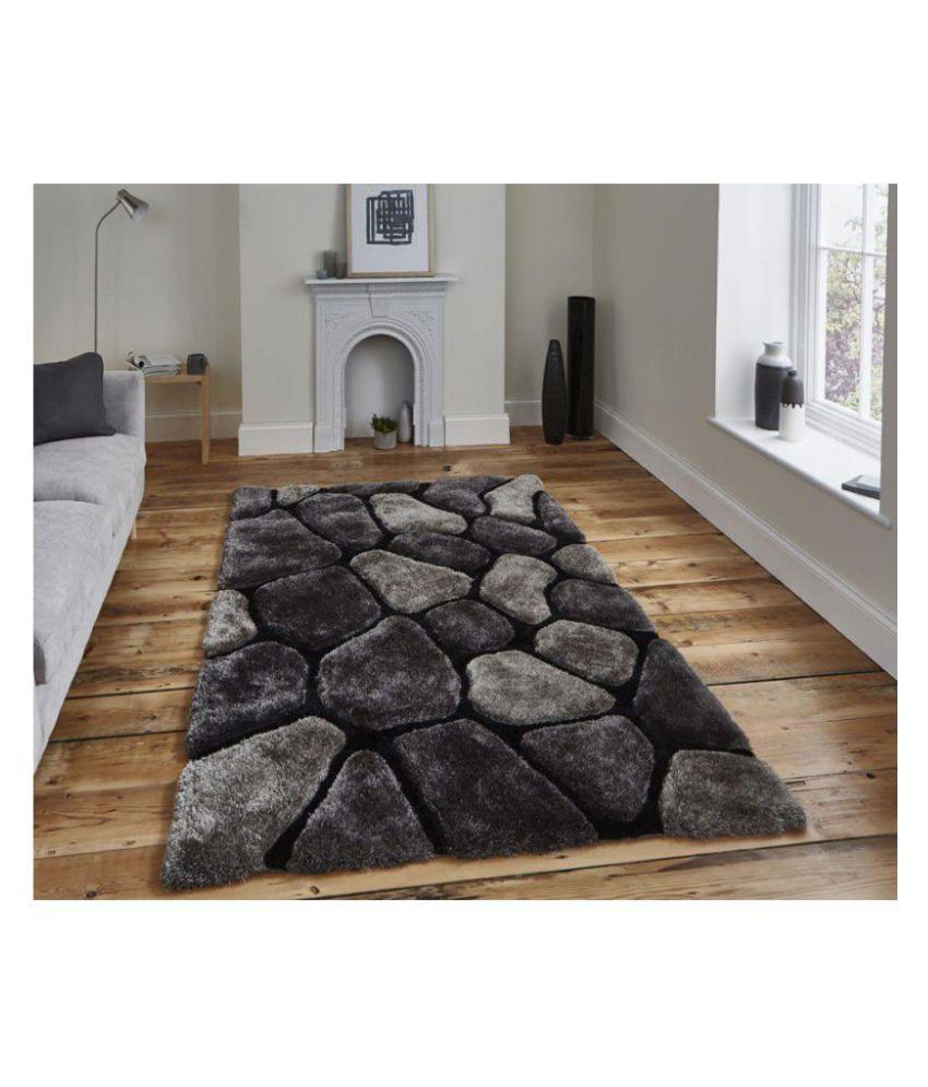 Pebble Fireplace Beautiful Laying Style Gray Shaggy Carpet Contemporary 5×7 Ft