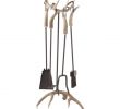 Pilgrim Fireplace tools Luxury Antler Fireplace Set W 4 tools Bristle Brush Real Deer