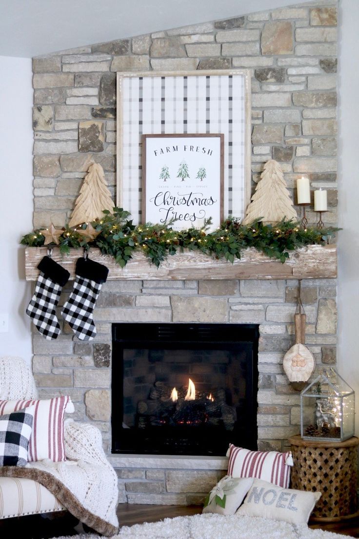 Pinterest Fireplace Decor New Farmhouse Christmas Mantel Diy Plaid Sign