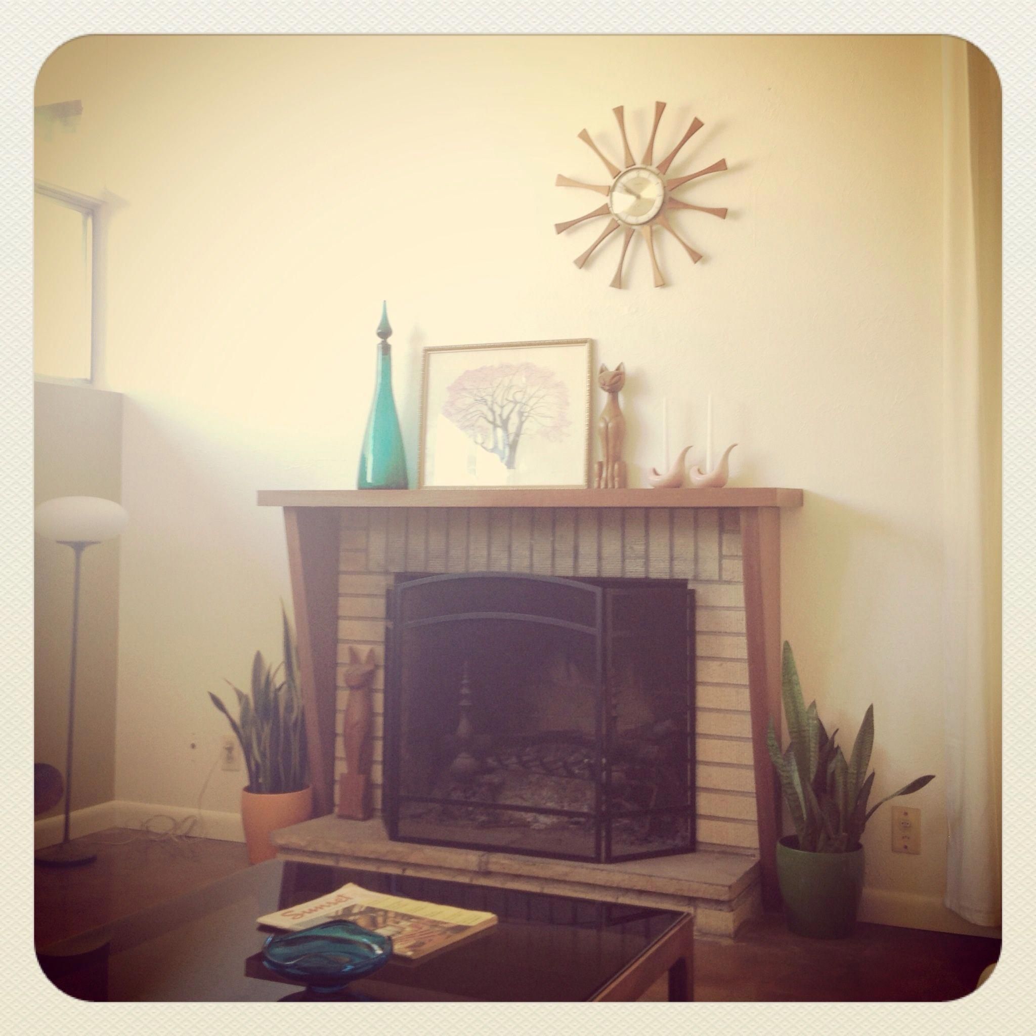 Original 1958 brick w mantle Had the hubby build this dd4ceb067fd729f9a3a5561e91ffd13e