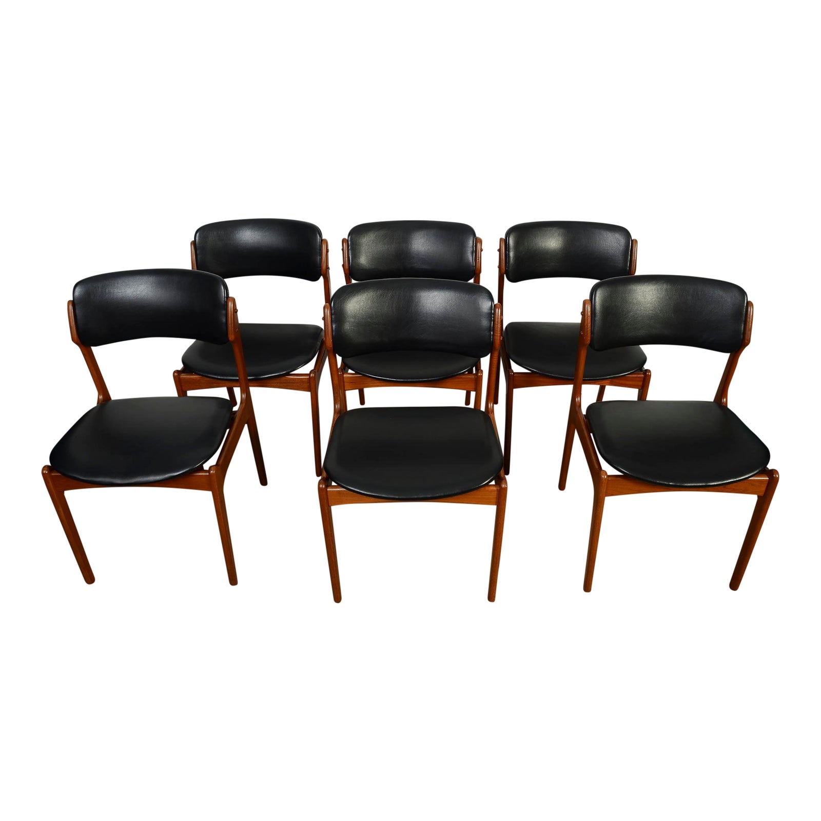 1960s vintage erik buch danish modern od mobler model 49 black leather teak dining chairs set of 6 7615