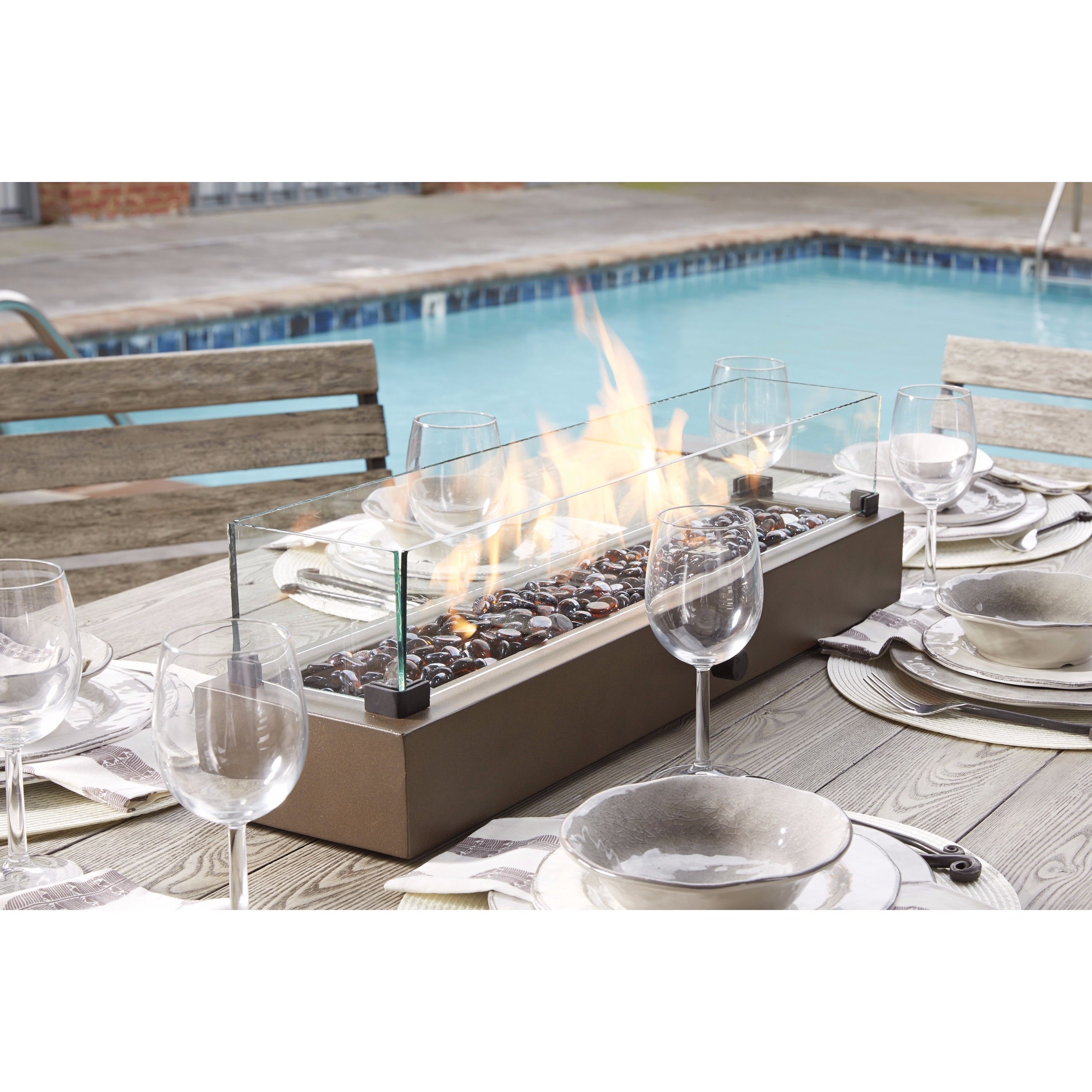 Propane Tabletop Fireplace Fresh Signature Design by ashley Hatchlands Brown Table top Fire