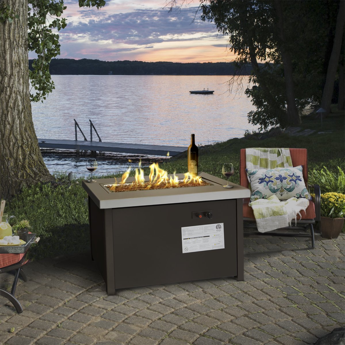 Barton Outdoor Propane Gas Fire Pit Patio Garden Flame w Firepit Heater Weather Cover ETL ANSI Certificated 50 000BTU 81GEDbhBuML SL1200