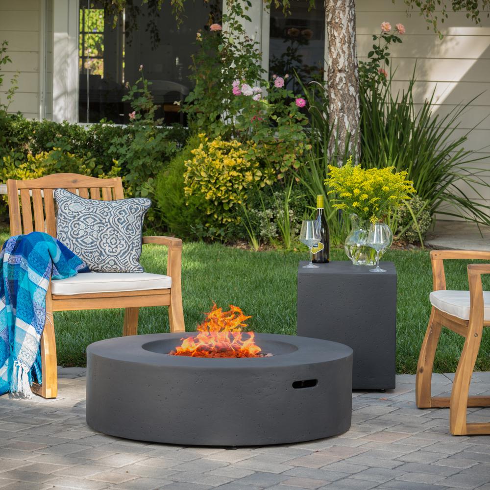Aidan 39 in x 11 5 in Circular Outdoor Gas Fire Pit Table with Tank Holder dark grey fire pits 64 1000